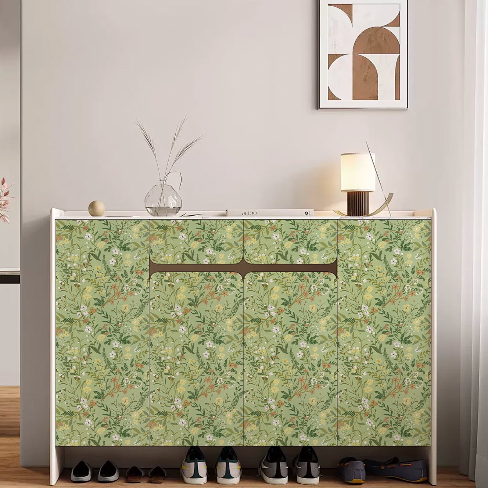 UMIGGEE 17.7" x 393" Green Floral Wallpaper Peel and Stick Floral Green Wall Paper Self Adhesive Flower Wallpaper Contact Paper Home Decor Wall Covering Old Furniture Renovation