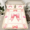 thumbnail image 2 of Homewish Princess Pink Bow-tie Twin Sheet Sets, Hippie Boho Damask Flower Twin Fitted Sheet, Vintage French Style Flat Sheet, Microfiber Bedroom Decor, 3-Piece, 2 of 7