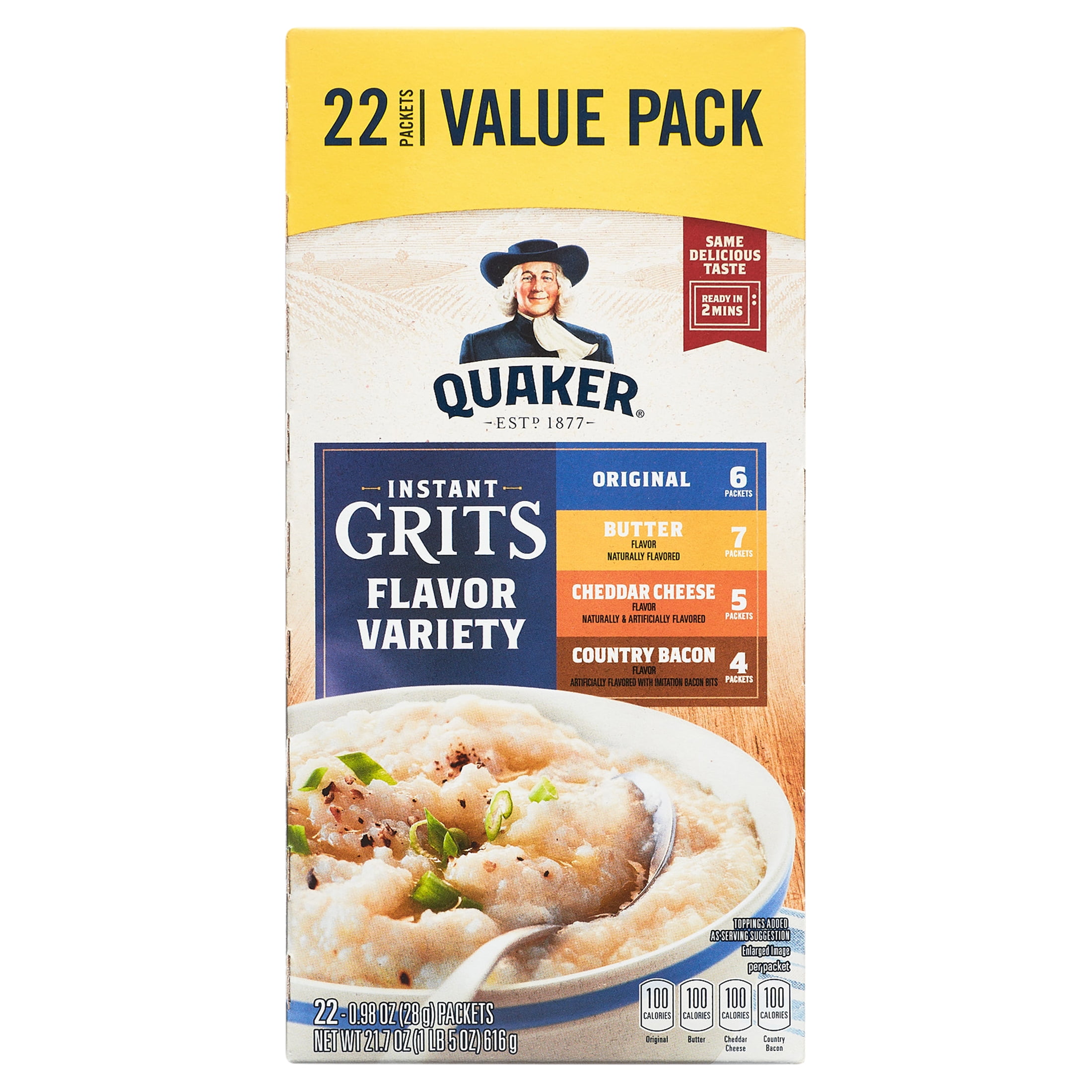 Quaker, Instant Grits Variety Pack, 0.98 oz, 22 Packets