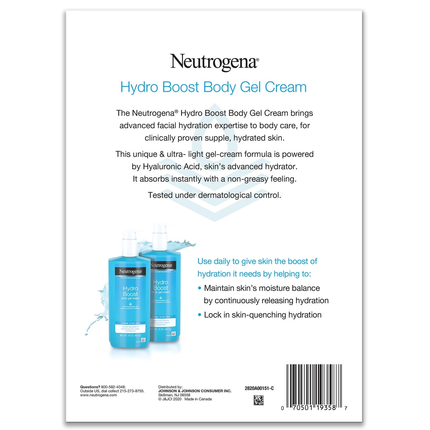 Neutrogena Hydro Boost Fragrance-Free Hydrating Body Gel Cream with Hyaluronic Acid, Fast Absorbing Cream for S (Pack of 2)