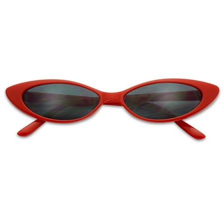 SunglassUP Mini Vintage 90s Skinny Cat Eye Retro Sunglasses - Red Frame