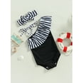 thumbnail image 3 of GXFC Toddler Girls One Piece Swimsuit Kids Girls Sleeveless One Shoulder Stripes Print Swimwear Children Girls Ruffle Beach Bathing Suit Beachwear with Bowknot Headband 6M-5T, 3 of 9