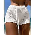 thumbnail image 4 of Women Crochet Cover Up Shorts Hollow Out High Waist Knit White Waist Cutout S, 4 of 5