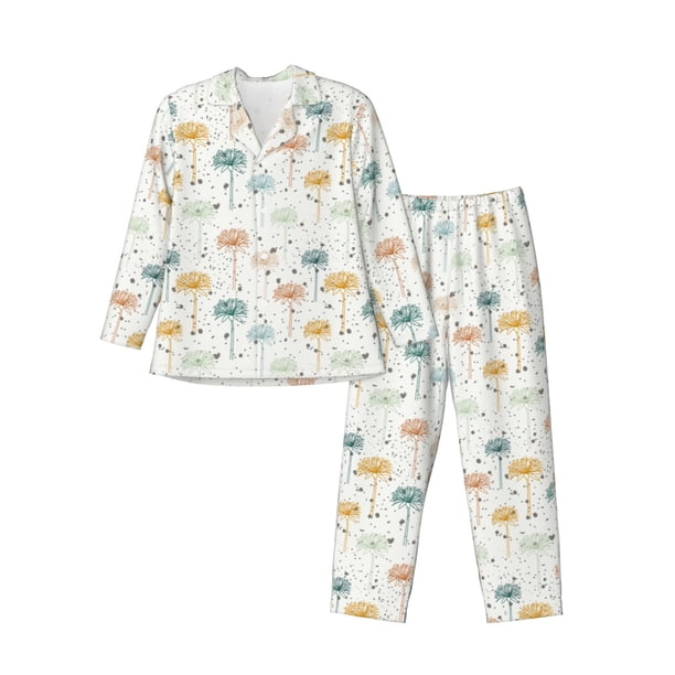 Balery Dandelion Pijama para Hombre de Dos Piezas con Manga Larga, Conjunto de Dormir y Descanso Suave con Bolsillos-Large