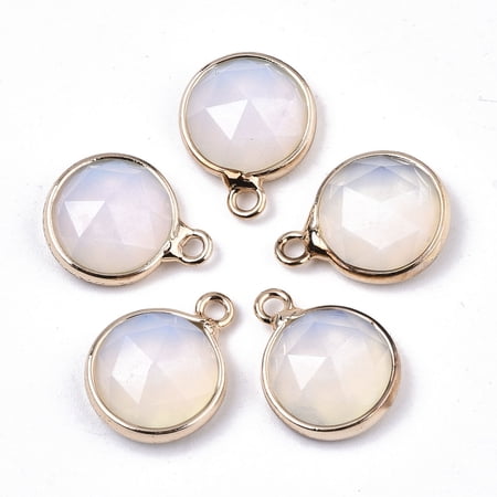 Opalite Charms with Light Gold Plated Brass Edge and Loop Half Round/Dome Faceted 14x11x5mm Hole: 1.5mm for DIY