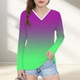 thumbnail image 3 of Ugoldhm Girls Fall Tops V Neck Gradient Long Sleeve Shirts Tunic Loose Fit Tees Sizes 3-13, 3 of 8