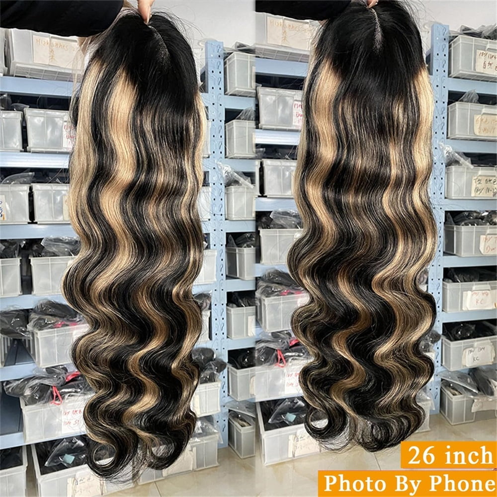200 Density Highlight Body Wave Wig Human Hair 13x4 Hd Lace Frontal Wig 1B/27 Honey Blonde