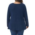 thumbnail image 4 of DARING DIVA Women's Plus Waffle Knit Tops V Neck Lace Patchwork Blouse 2X Navy Blue, 4 of 6
