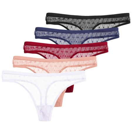 

Spdoo Women s Lace Thongs T Back Low Waist See Through Panties Sexy Seamless Invisible Bikini Briefs 5 Pack