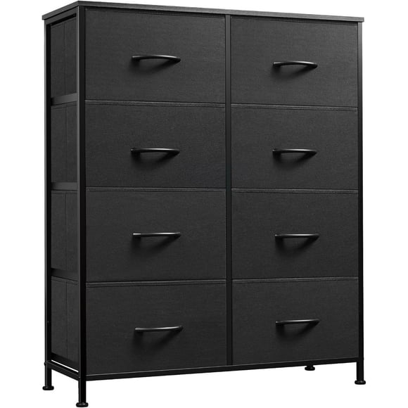 WLIVE Fabric Dresser for Bedroom, Tall Dresser with 8 Drawers, Storage Tower with Fabric Bins, Double Dresser, Chest of Drawers for Closet, Living Room, Hallway, Charcoal Black