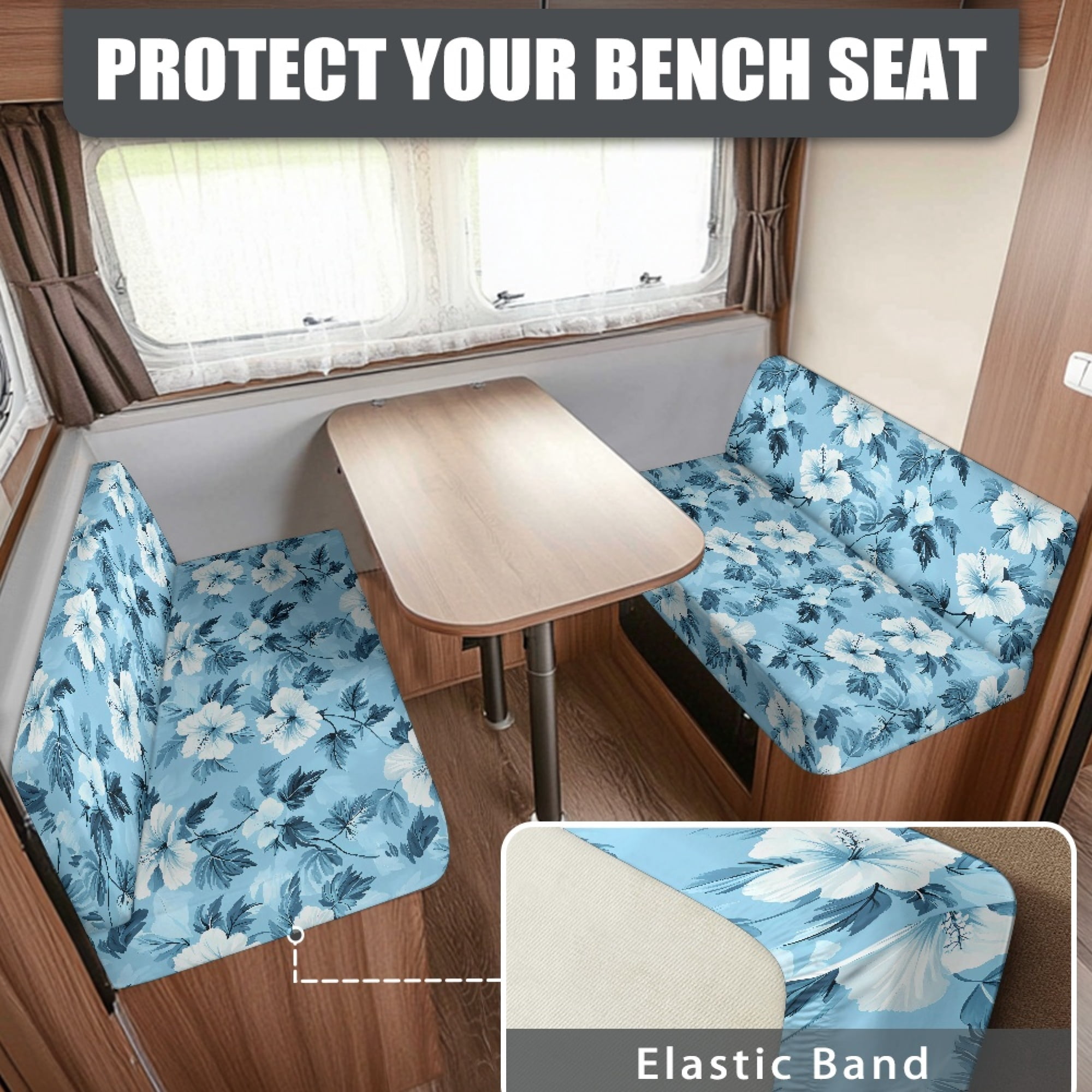 Yuyamidu Blue Hibiscus RV Dinette Cushion Covers Set Comfortable Dinette Couch Protector for RV Camper Cushion Covers Fashion Seat Sofa Chair Cover RV Accessory