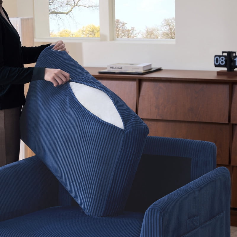 37.75"W Oversized Single Sofa, Corduroy Accent Reading Chair w/ Storage Pockets, Modern Upholstered Armchair w/ 2 Pillows