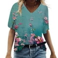 thumbnail image 3 of Fesfesfes Women Plus Size Workout Clothing Women's Fashion Casual Plus Size Scenic Flowers Printing V-Neck T-Shirt Tops Womens Tops 5XL(US:18), 3 of 6