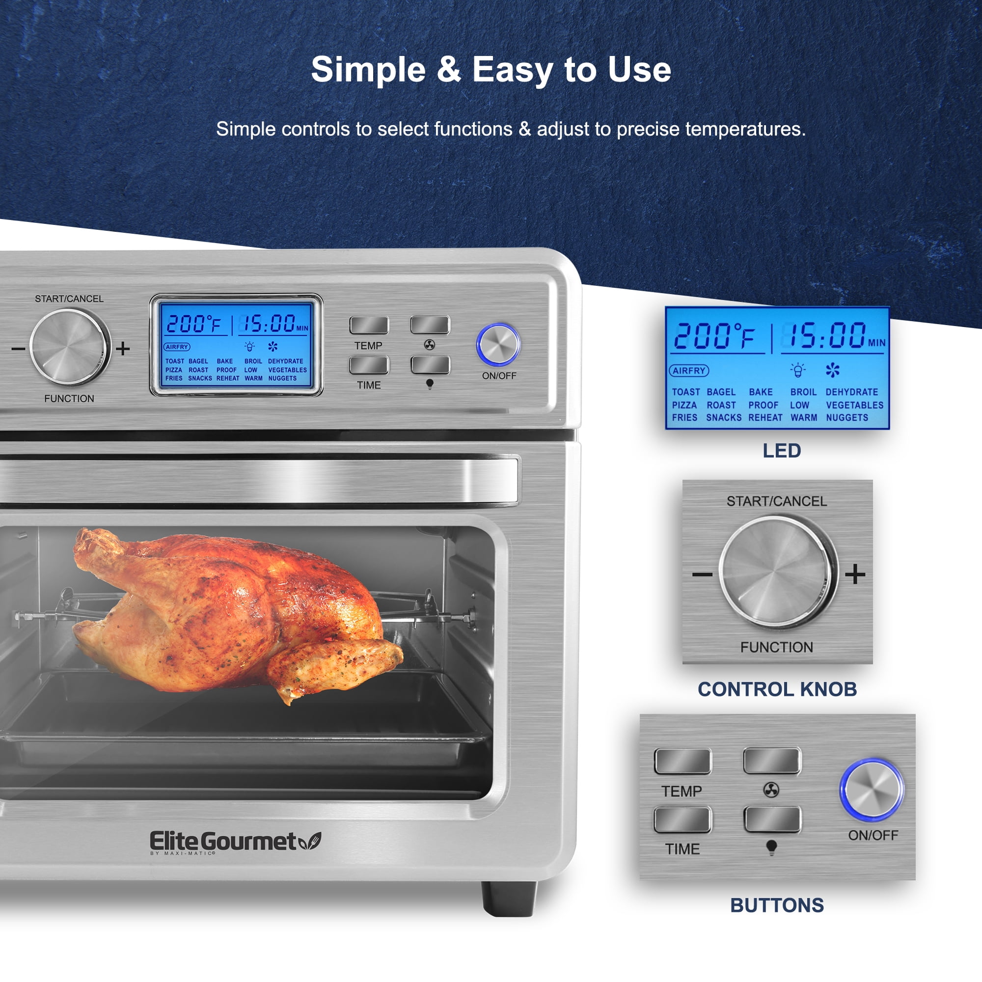 Elite Gourmet 21L Stainless Steel Digital Air Fryer Oven, 1 ct - QFC