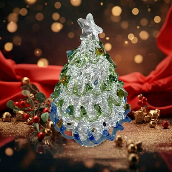 Diceymbol Glass Christmas Tree With Starfish Design Mini Holiday Decor In 3 Colors For Tabletop And Shelf Display
