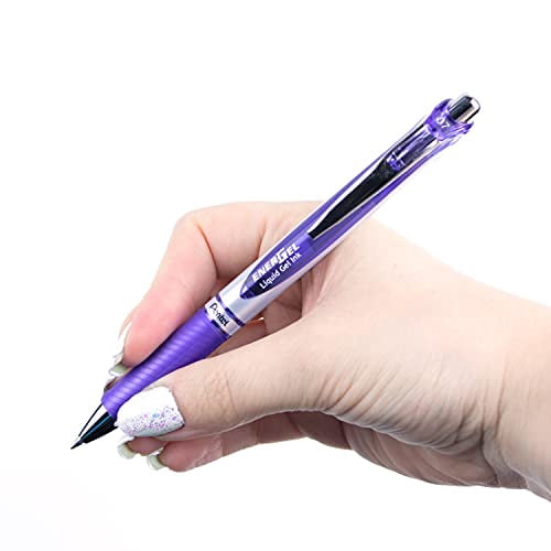 Pentel EnerGel RTX Retractable Liquid Gel Ink Pen, (0.7mm) Medium line, Lilac Ink, Box of 12 Pens (BL77-V3)