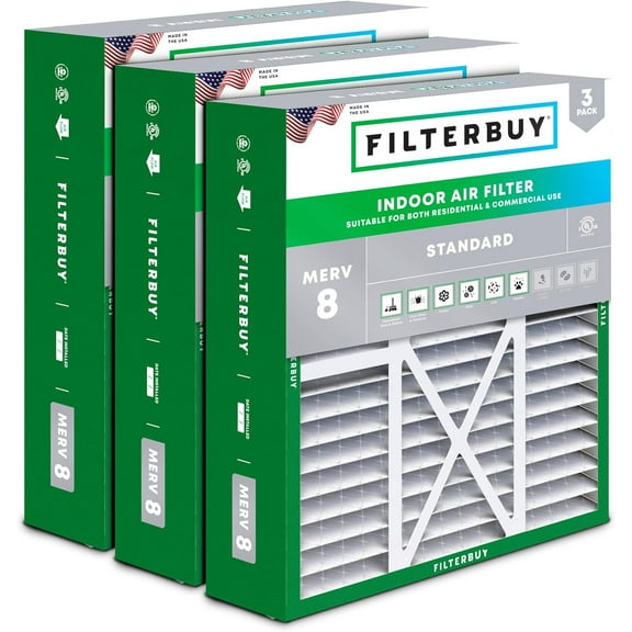 Filterbuy 22x24x5 Air Filter MERV 8 Dust Defense, Pleated HVAC AC Furnace Filter Replacement for Amana & Goodman, 3-Pack
