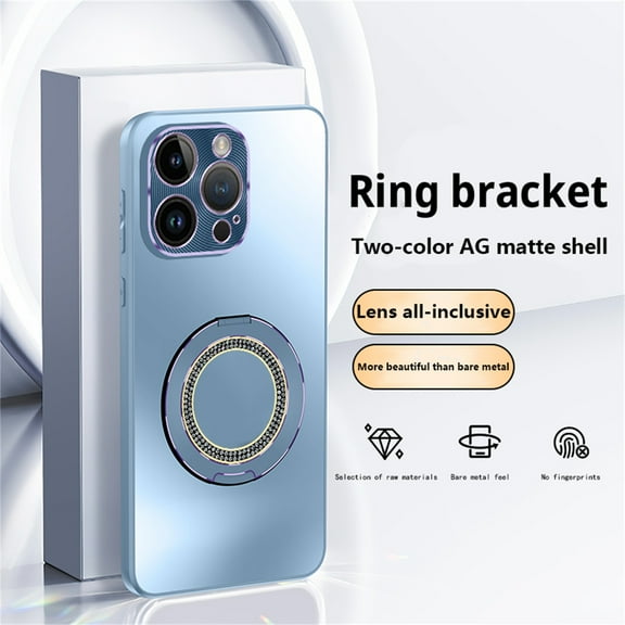 ELEHOLD for iPhone 15 Pro Max Case, Slim Compatible with Mag Safe Accessory Bling Diamond Ring Kickstand Shockproof Anti-Scratch Protective Rugged Case for iPhone 15 Pro Max,Blue