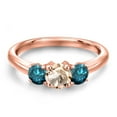 thumbnail image 3 of Gem Stone King 18K Rose Gold Plated Silver Peach Morganite and Blue Diamond Engagement Ring for Women | 0.94 Cttw | Round 5MM | Gemstone October Birthstone | Size 9, 3 of 6