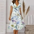 thumbnail image 2 of Women's Summer Casual Dress Short Sleeve Casual Elegant Solid V Neck Flower Print Strap Belt Dresses, 2 of 4