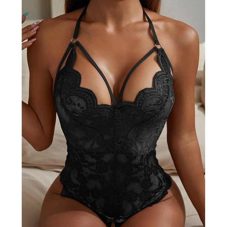 RQYYD Reduced Women One Piece Lingerie Deep V Teddy Sexy Lace Mesh