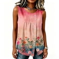 thumbnail image 4 of Qulqfy Womens Tank Tops Casual Crew Neck Sleeveless Loose Fit Dressy Pleated Button Down Multicolor Hem Slit Summer Tops L, 4 of 6