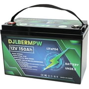 DJLBERMPW 12V LiFePO4 Lithium Battery 150Ah,4000-15000 Deep Cycle Marine Battery,12V 150Ah Lithium Batteries for Trolling Motor,Boat,Golf Cart,RV,Solar,Built in 120A BMS 1920W,10 Years of Life