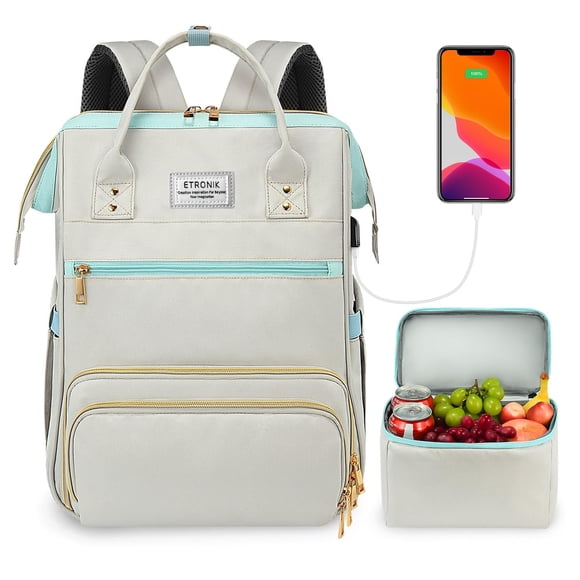 Mochila de almuerzo ETRONIK para mujer laptop 15.6 pulgadas con puerto USB