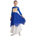 thumbnail image 3 of YIZYIF Kids Girls Bronzing Bodice Tunic Praise Worship Dance Dress Asymmetric Back Zipper Lyrical Contemporary Dance Costume Royal Blue 6, 3 of 7