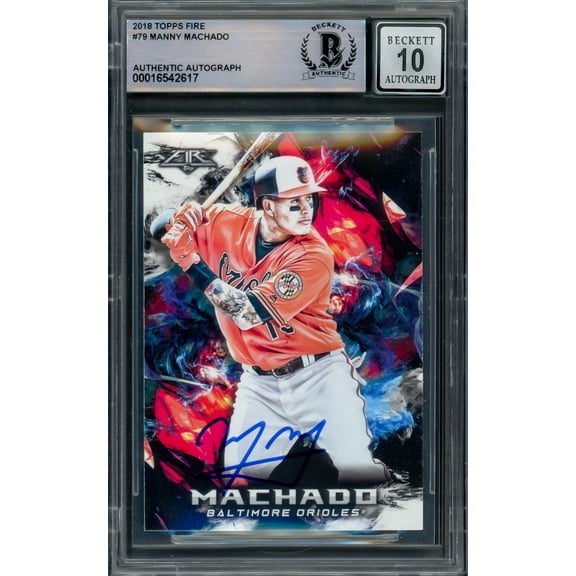 Manny Machado Autographed 2018 Topps Fire Card #79 Baltimore Orioles Auto Grade Gem Mint 10 Beckett BAS 228986