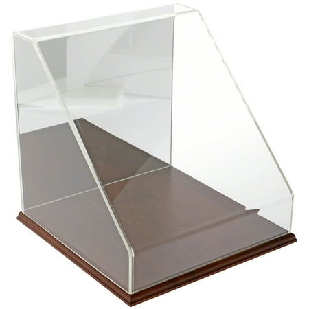 Plymor Clear Acrylic Slant Front Display Case with Hardwood Base (Mirror Back), 12" x12" x12"