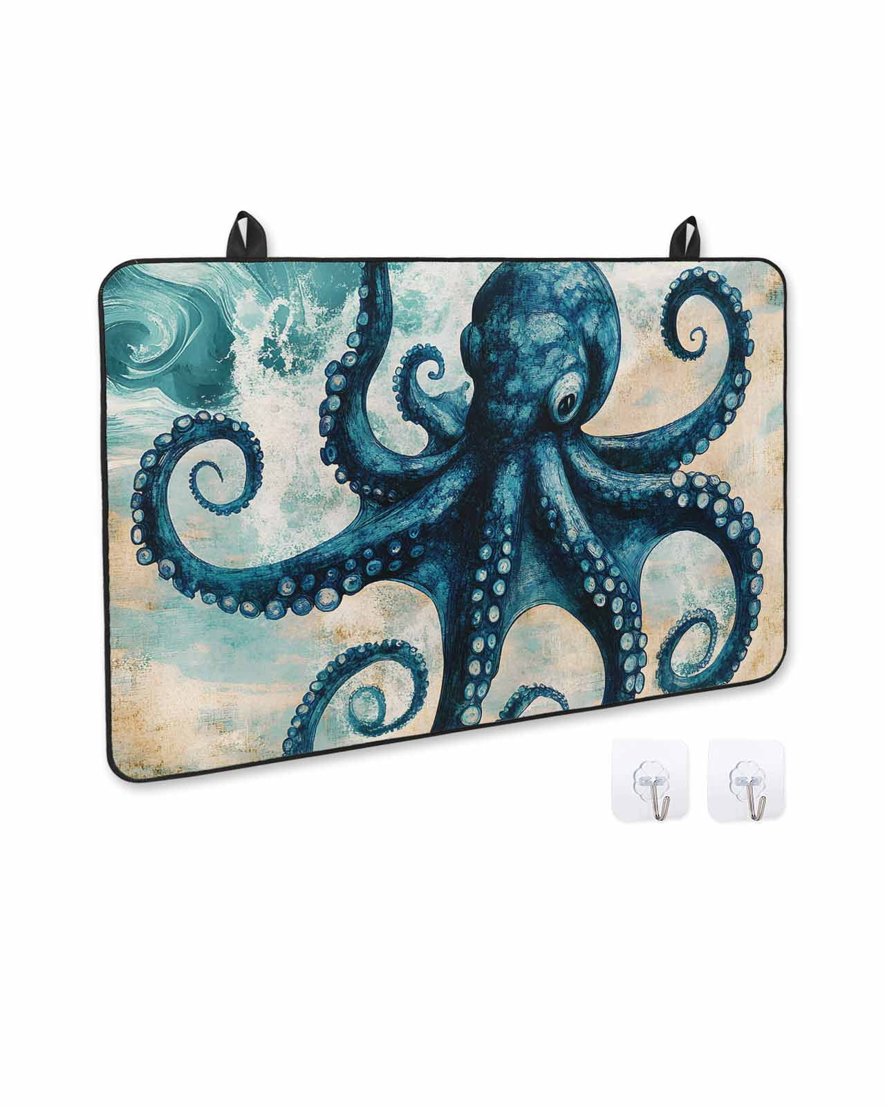 nqOlkjepod Large Induction Cooktop Protector Mat 36"x21", Teal Blue Octopus Stove Top Covers for Electric Stove, Summer Coastal Beach Wave Decorative Stove Burner Cover Mats, Glass Top Stove Cover