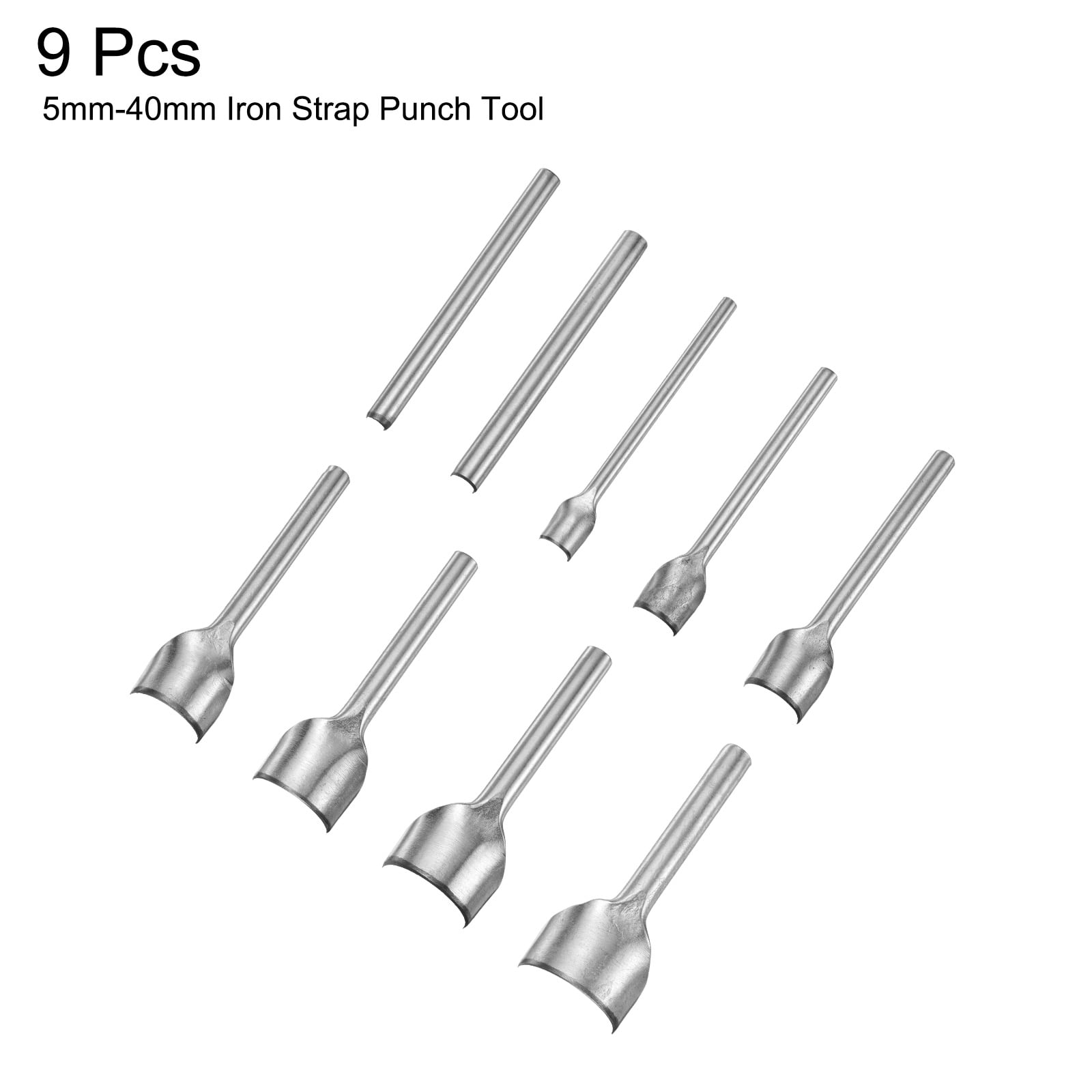 Uxcell 9pcs Half-Round Leather Cutter Punch 5mm-40mm Iron Strap Punch Tool for Crafting Strap Belt Wallet