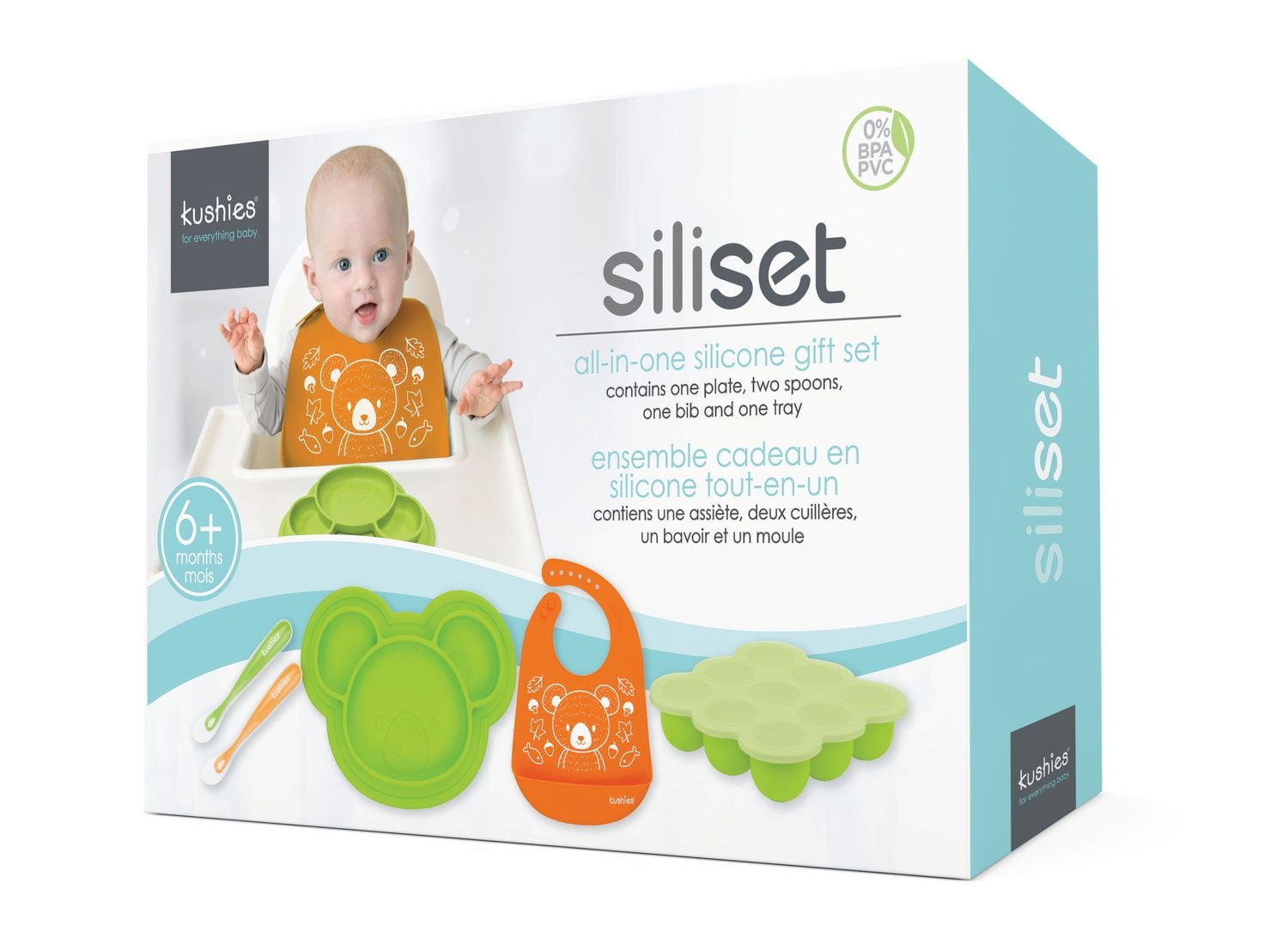 Kushies 5 Piece 100% Silicone Feeding Meal Set – Dishwasher & Microwave Safe - Neutral - 6 months +