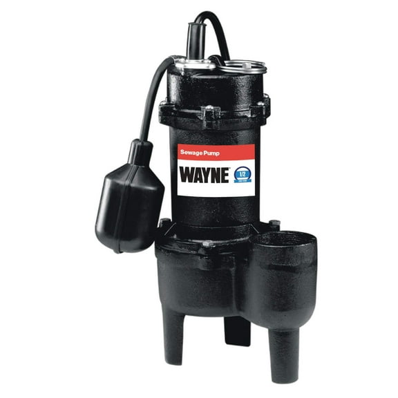 Wayne RPP50 Cast Iron Sewage Pump with Piggy Back Tether Float Switch, Black