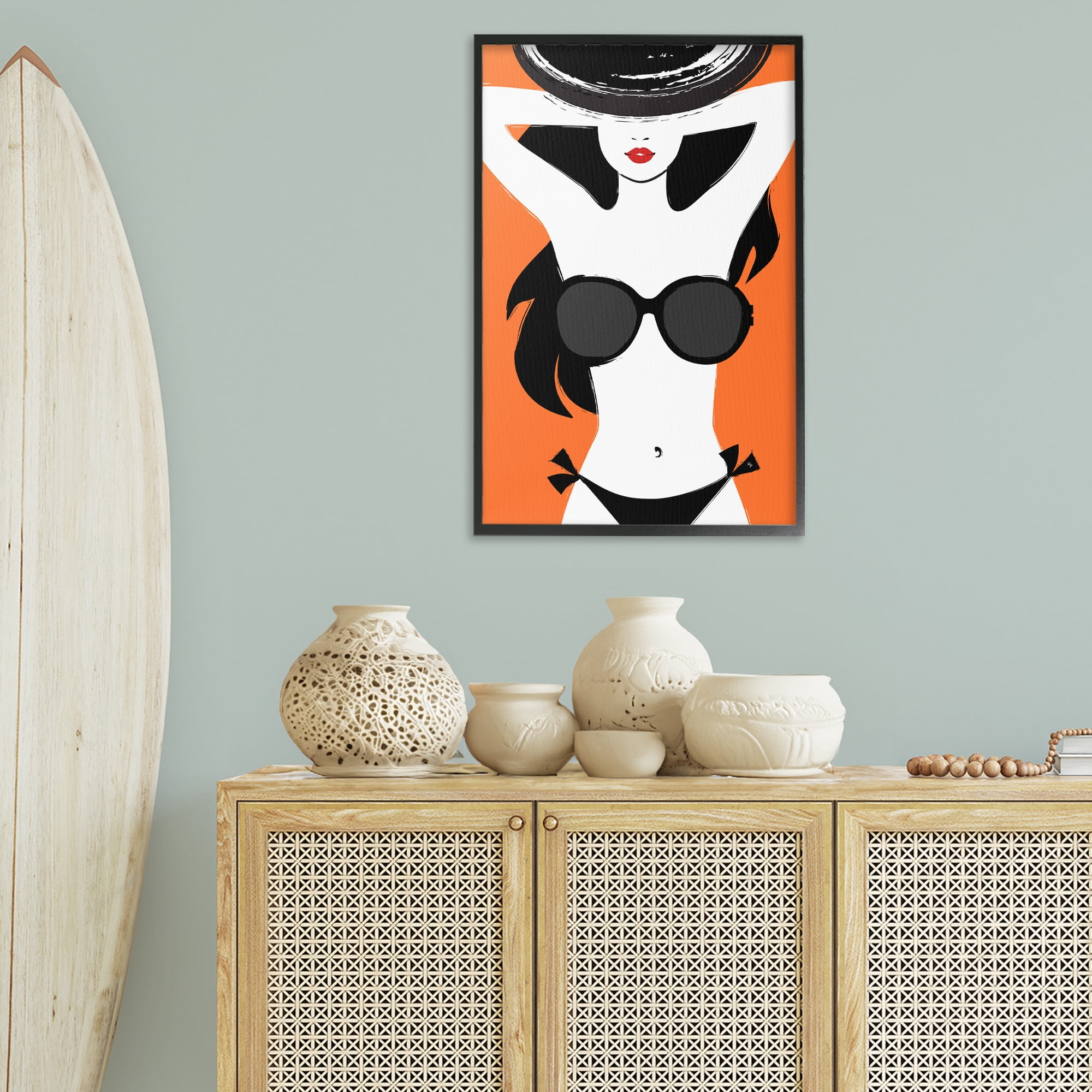 Stupell Industries Summer Vibes Girl Coastal Painting Black Framed Art Print Wall Art, 20 x 30