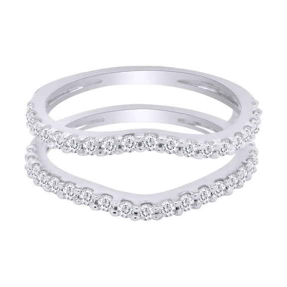 Round Shape White Cubic Zirconia 10k White Gold Enhancer Guard Ring Size - 7