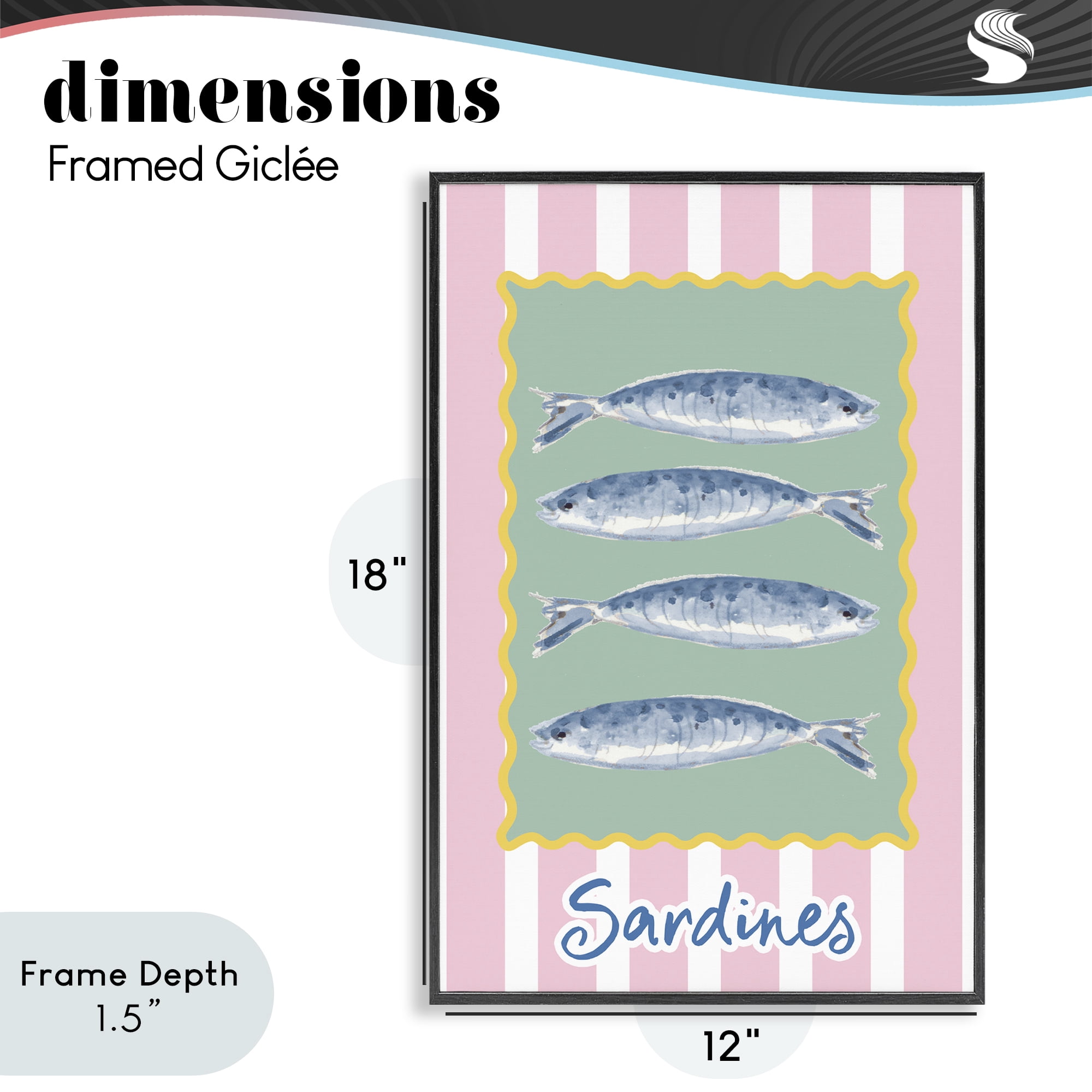 Stupell Industries Pastel Striped Sardines Black Framed Giclee Art, design by Patricia Pinto