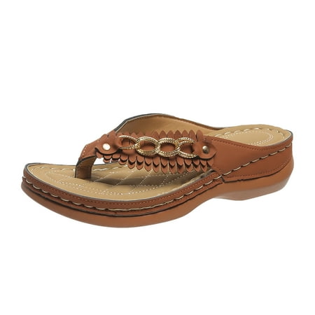 

Womens Sandals Ladies Fashion Summer Solid Color Fringe Flip Flops Metal Buckle Wedge Beach Sandals Women S Sandals Pu Brown 41