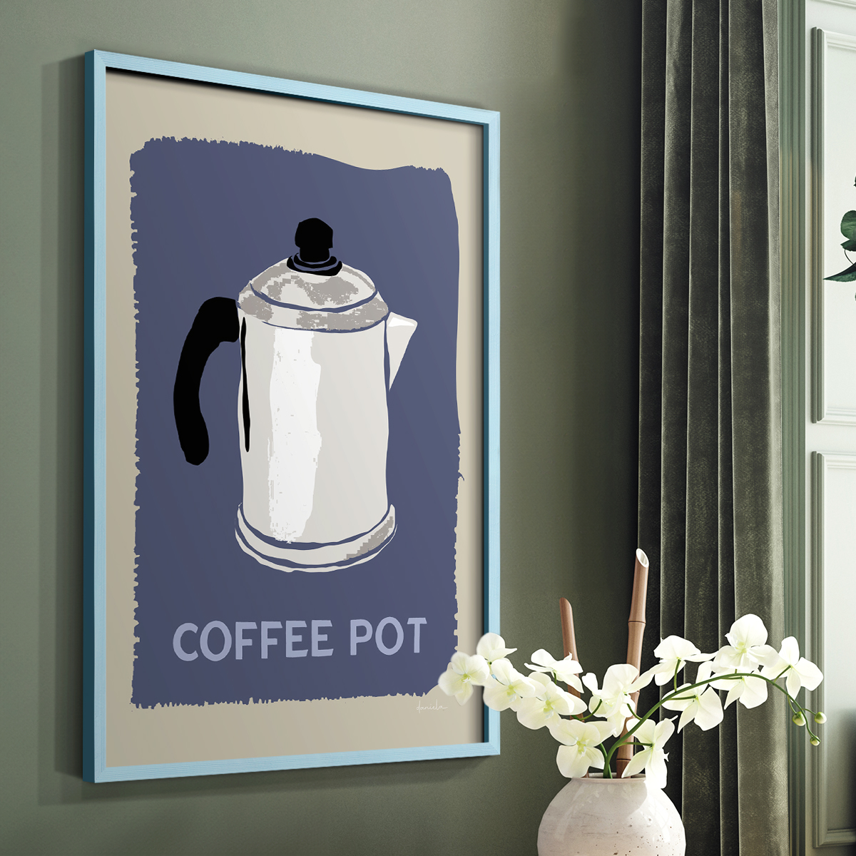 Modern Coffee I in Blue Solid Wood 11 x 14 Framed Print