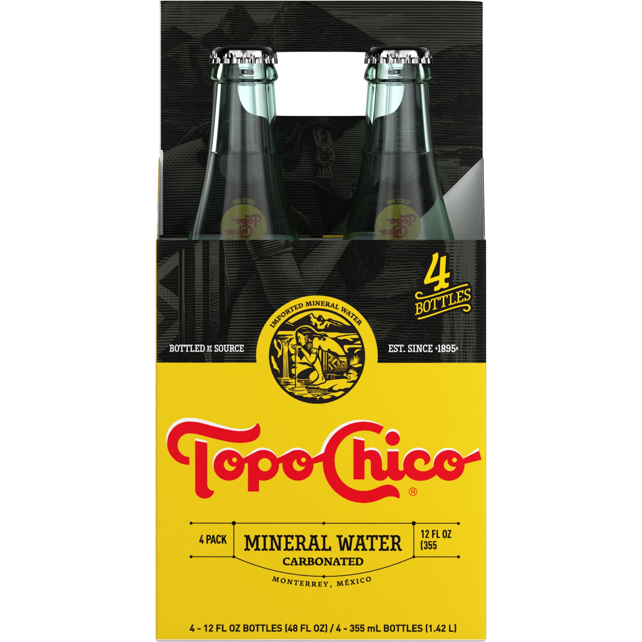 Topo Chico Sparkling Mineral Water Glass Bottles, 12 fl oz, 4 Pack