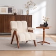 thumbnail image 4 of LEHZROAJ Modern Chenille Upholstered Accent Chair,Armchair Thick Backrest Solid Wood Frame for Living Room,Bedroom(Beige), 4 of 12
