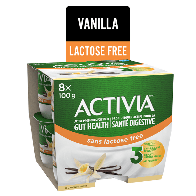 Activia Probiotic Yogurt, Lactose Free, Vanilla, 8x100g