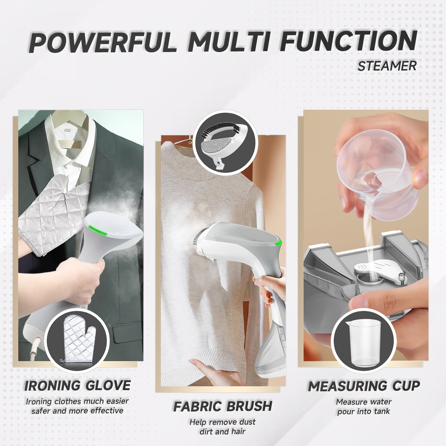 Aonhom Steamer for Clothes, Handheld Clothes Steamer with 260ml Water Tank, 1300W Portable Travel Garment Steamer, White