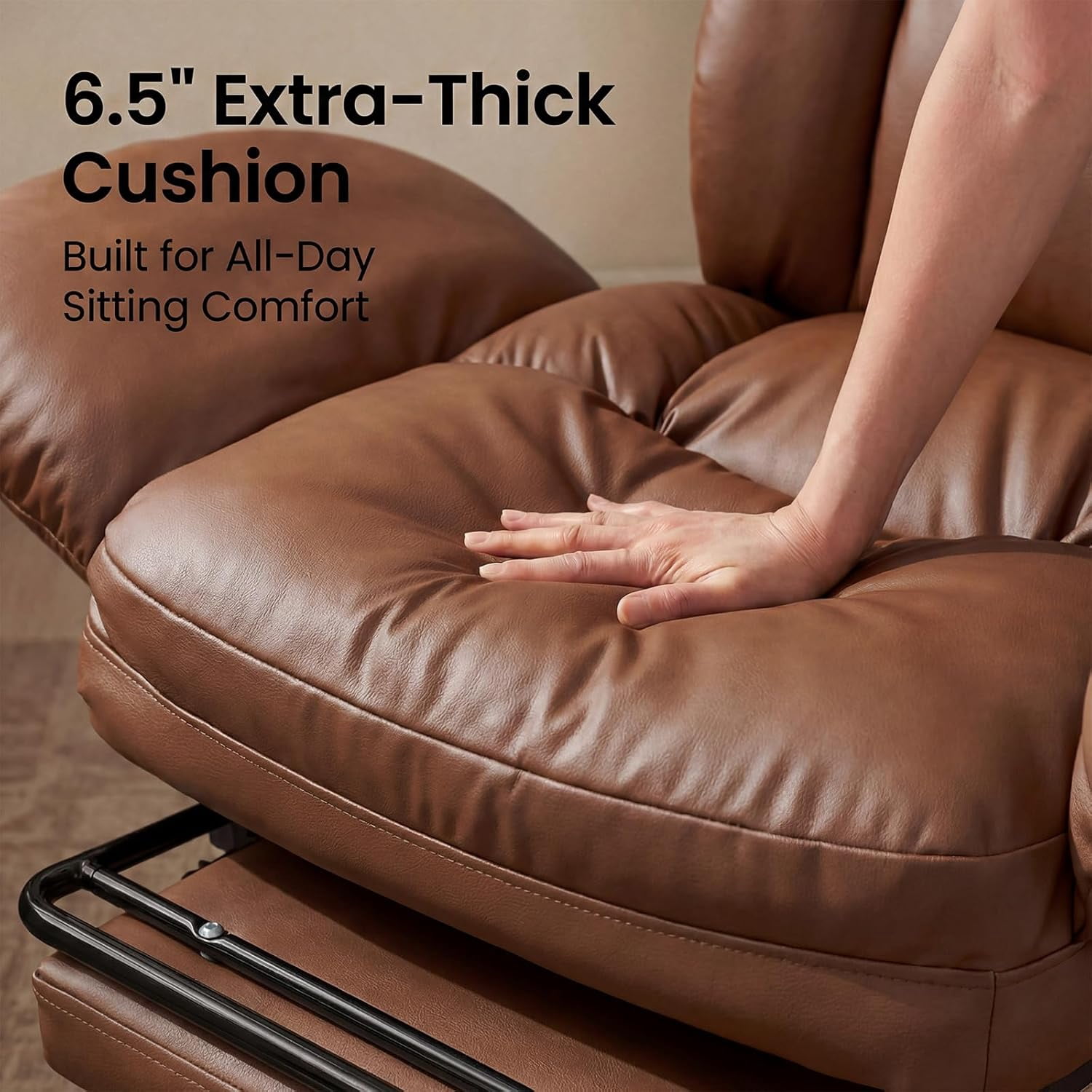 Ninecer Cross Legged Office Chair with Wide Seat, Plus Size Criss Cross Desk Chair, Brown Leather 500LBS Big and Tall Office Chair with Foot Rest, Reversible Armrests & Wide Seat