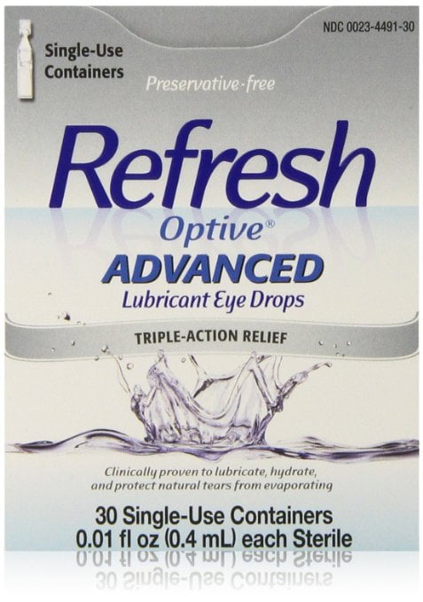 Refresh Optive Advanced Lubricant Eye Drops Triple Action Relief, 30 ct