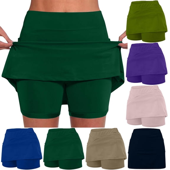 Zekutng Women's Shorts Solid Color Mid-Waist Sports Casual Shorts Bottoming Skirt Pants,Sizes S-4XL