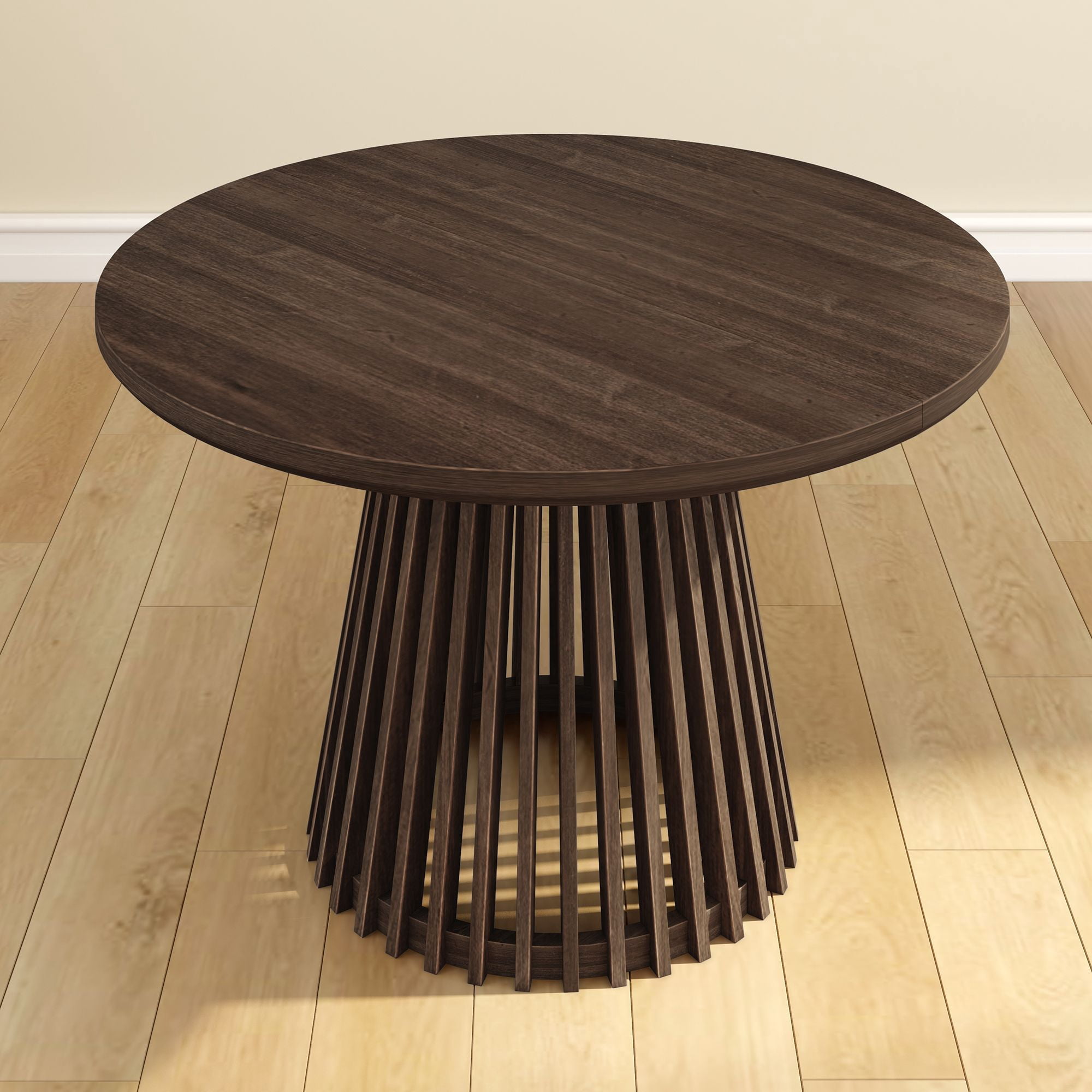 Plank+Beam 48" Lido Round Dining Table, Solid Wood Minimalist Kitchen Table for 4, Walnut