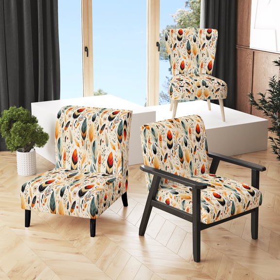 Designart "Soft Colors Botanicals Pattern Ii" Upholstered Bohemian & Eclectic Accent Chair and Boho Arm Chair - Multiple Color & Pattern