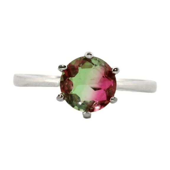 1ct Round Pink & Green Watermelon Tourmaline Silver Ring, Size 6 1RPGWTSRS6